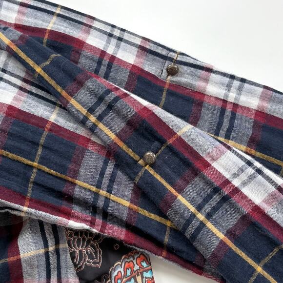 Aratta Silent Journey Mixed Plaid Floral Print Button Down Tunic Top Size Small - Picture 8 of 14